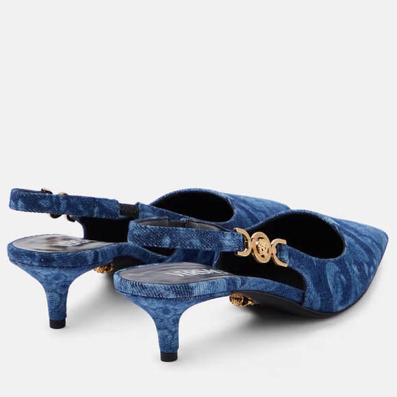 VERSACE Barocco denim slingback pumps - Picture 2 of 8